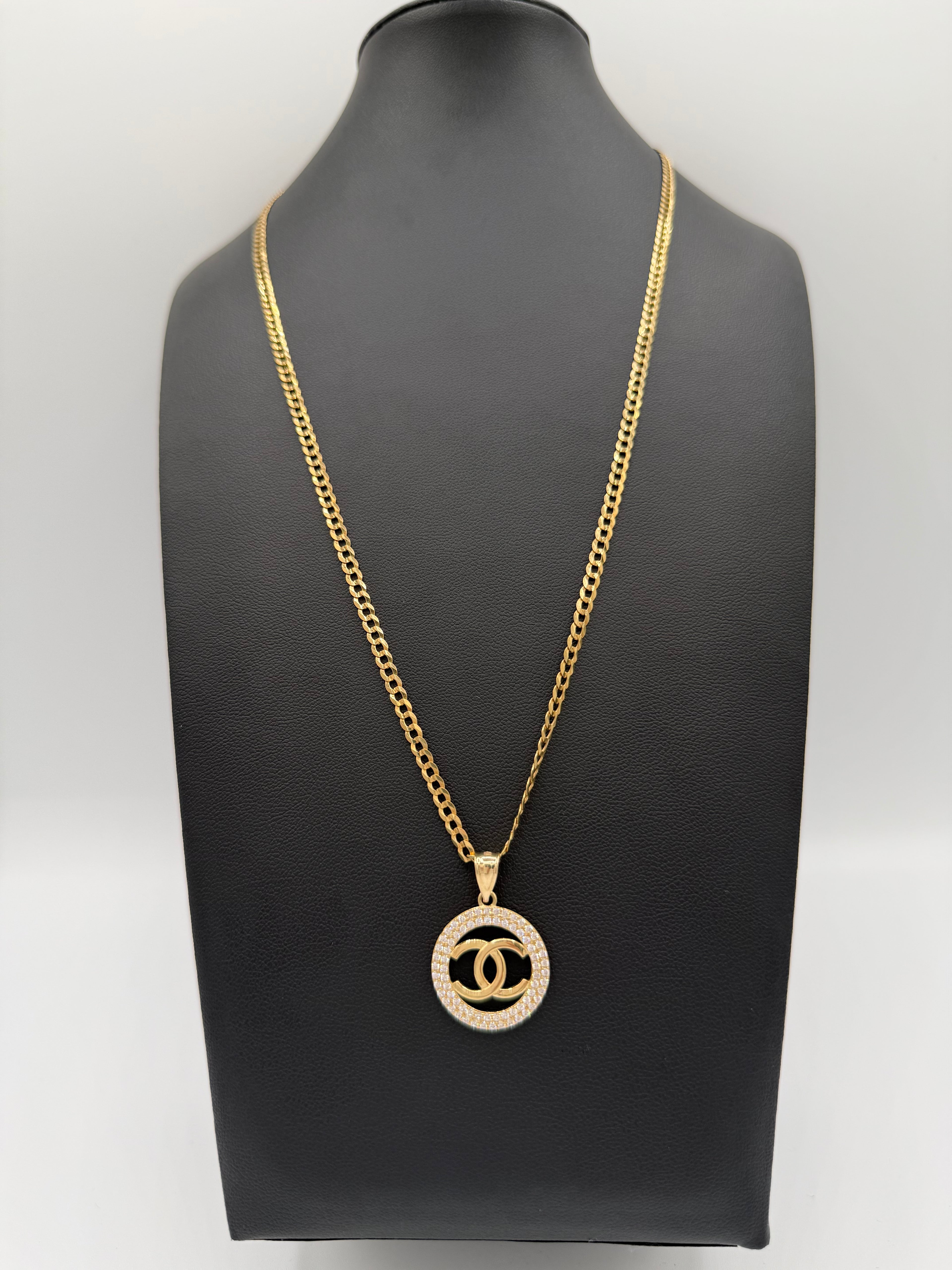 Cadena corte brillo oro 10k con colgante