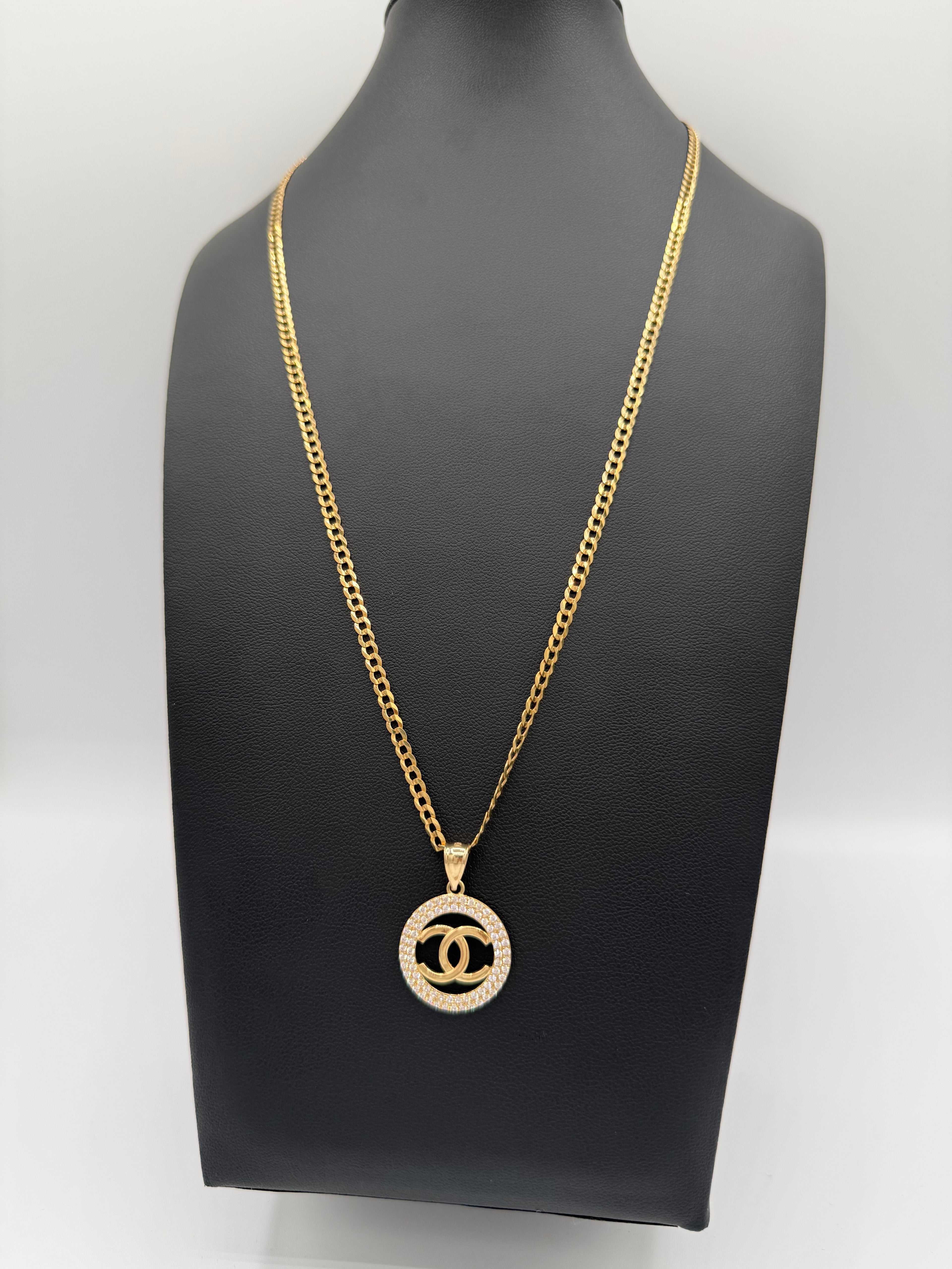 Cadena corte brillo oro 10k con colgante